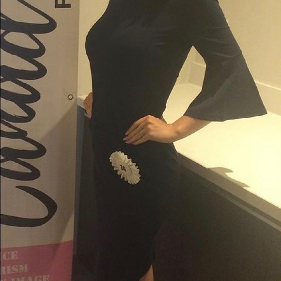 Dark Navy Blue Trumpet Sleeve Dress (Size small/4) - Picture 2 of 4